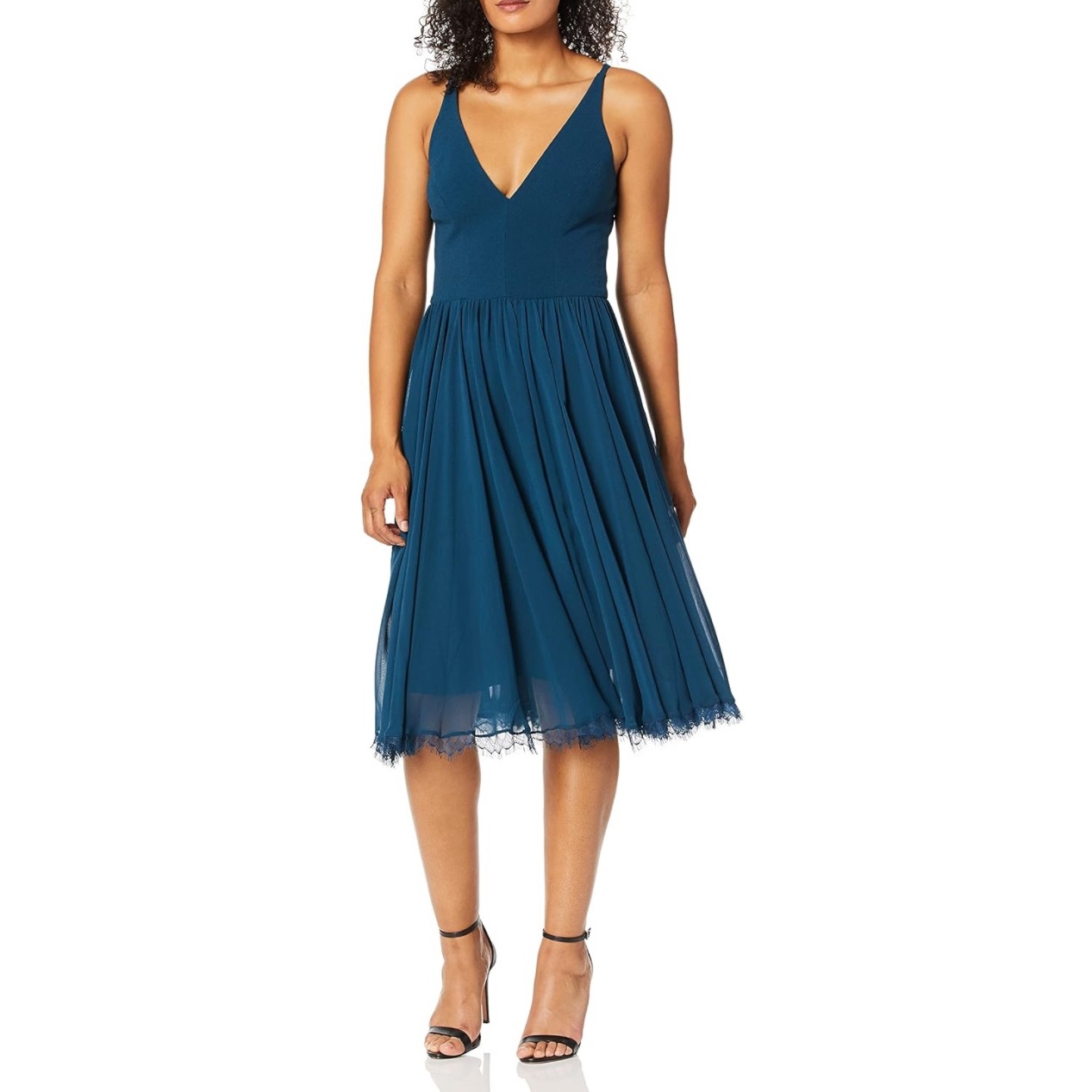 Nwt Dress The Population Blue Alicia Mixed Media Bodice/Chiffon Midi Dress - Xxs